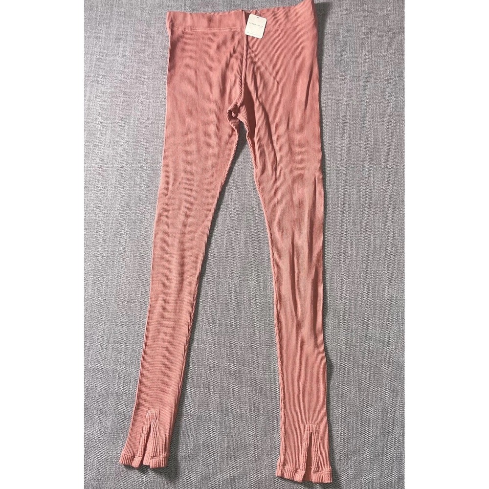 Free People Early Night Leggings Women Small Pink Ribbed Knit Ankle Slit Pull On